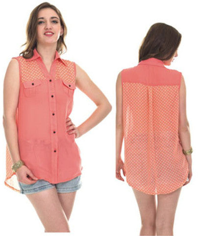 women's-sleeveless-button-up-checkered-lattice-tops---solid-colors