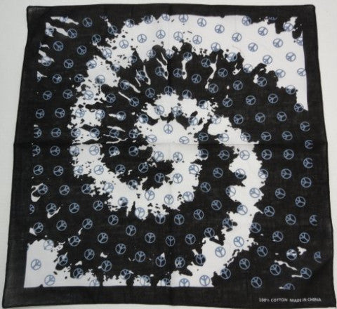 bandana-black/white-tie-dye--blue-peace-signs