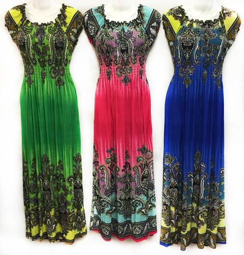 cultural-print-long-dresses-w/-shoulder-sleeve