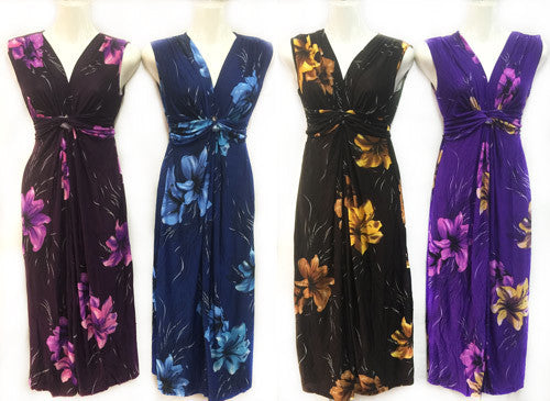 women's-long-dress-solid-with-lily-flower-print