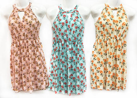 pastel-color-short-anchor-printed-summer-dress