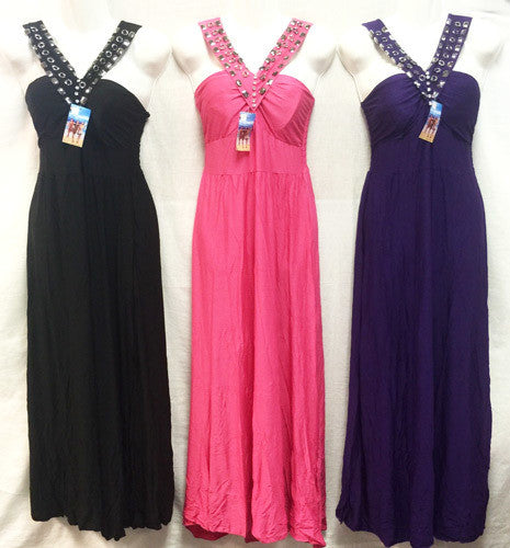 women's-v-shaped-neck-rhinestone-dresses-assorted