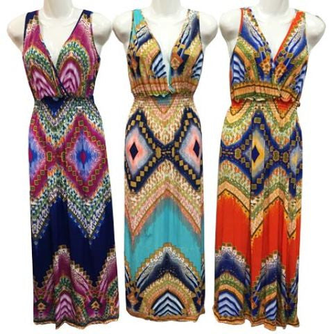 multicolor-pattern-v-neck-dresses---asst-colors