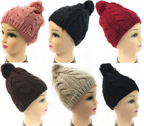women-knit-winter-hat-w/pompom-assorted-colors
