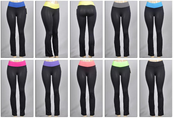women's-boot-cut-athletic-yoga-pants---black-w/-colored-waist-bands