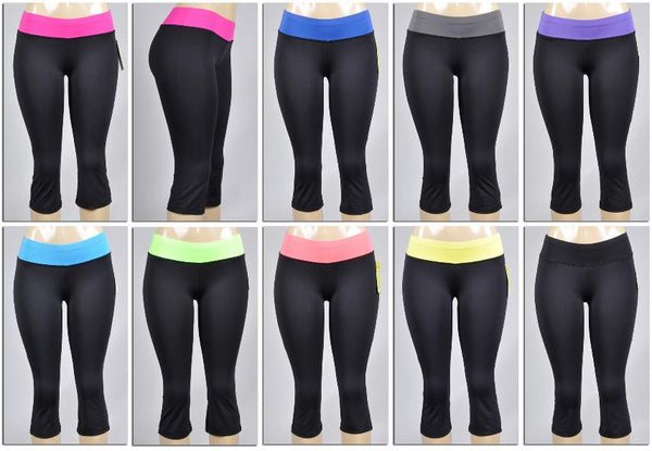 women's-boot-cut-athletic-capri-yoga-pants---black-w/-colored-waist-bands