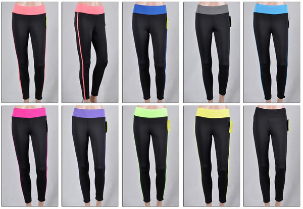 women's-athletic-yoga-pants---black-w/-colored-waist-bands