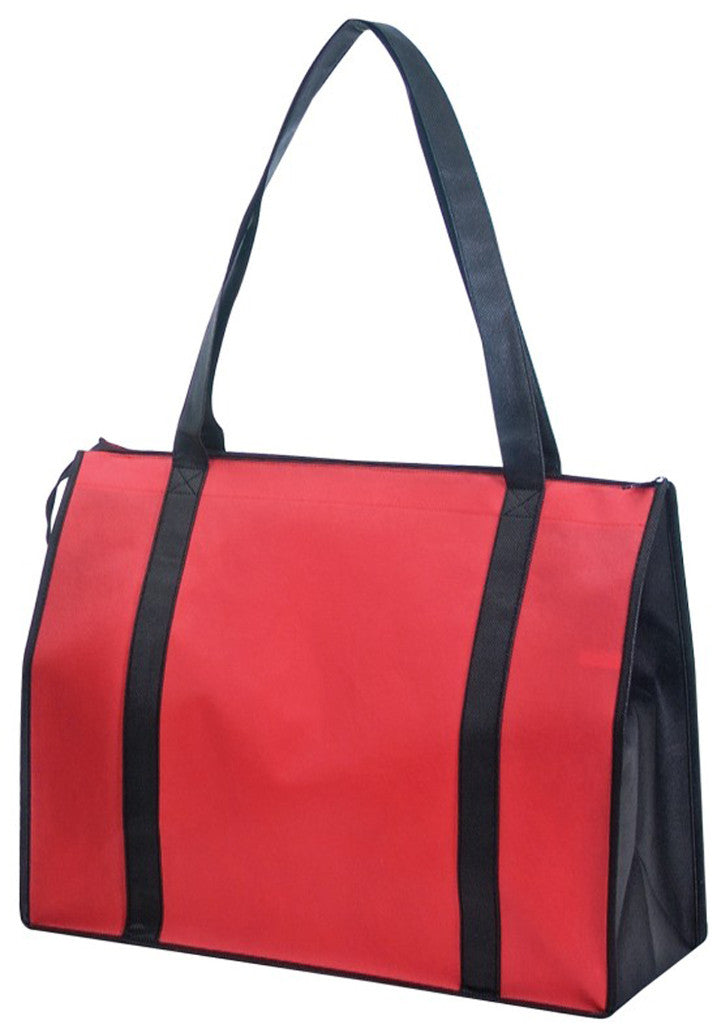 non-woven-tote-bag-with-zipper-and-fabric-covered-bottom---red-/-black