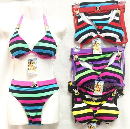 women's-bright-color-stripes-bikini-sets-with-rhinestones