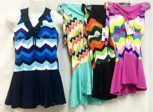women's-chevron-print-two-piece-sets-swim-suits-assorted