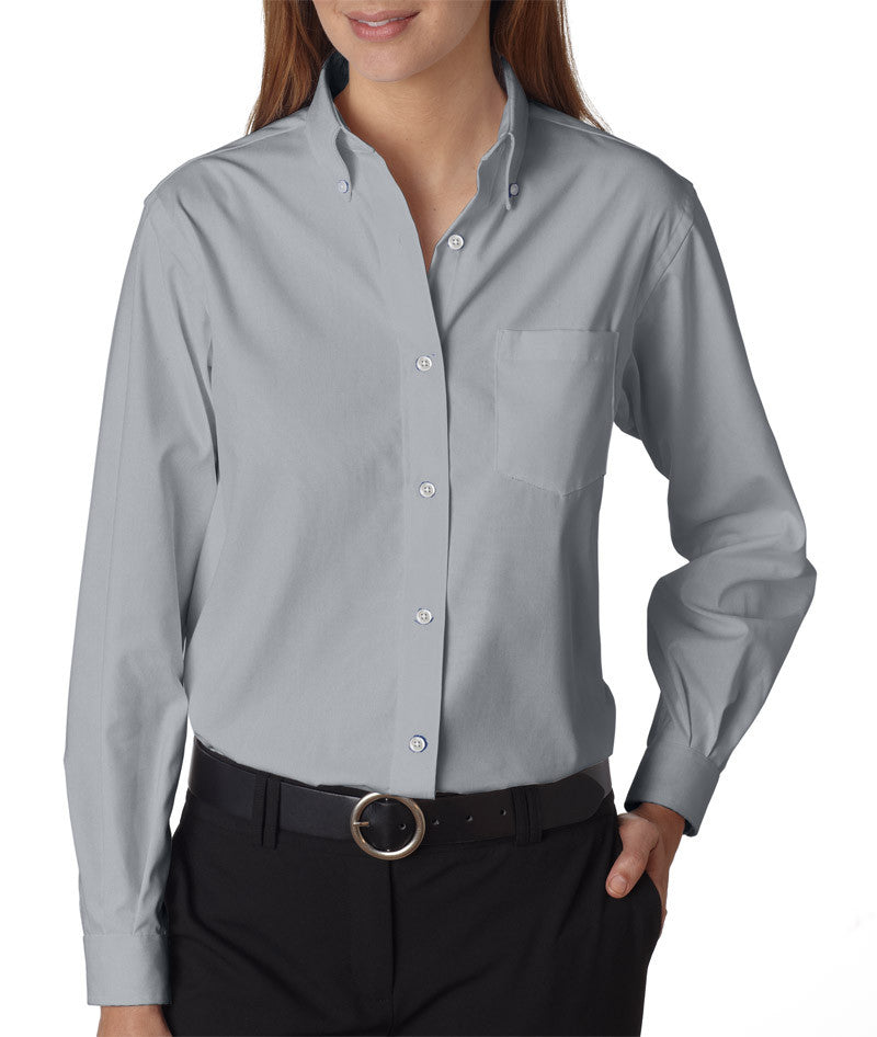 van-heusen-ladies'-long-sleeve-blended-pinpoint-oxford----french-grey-(l)