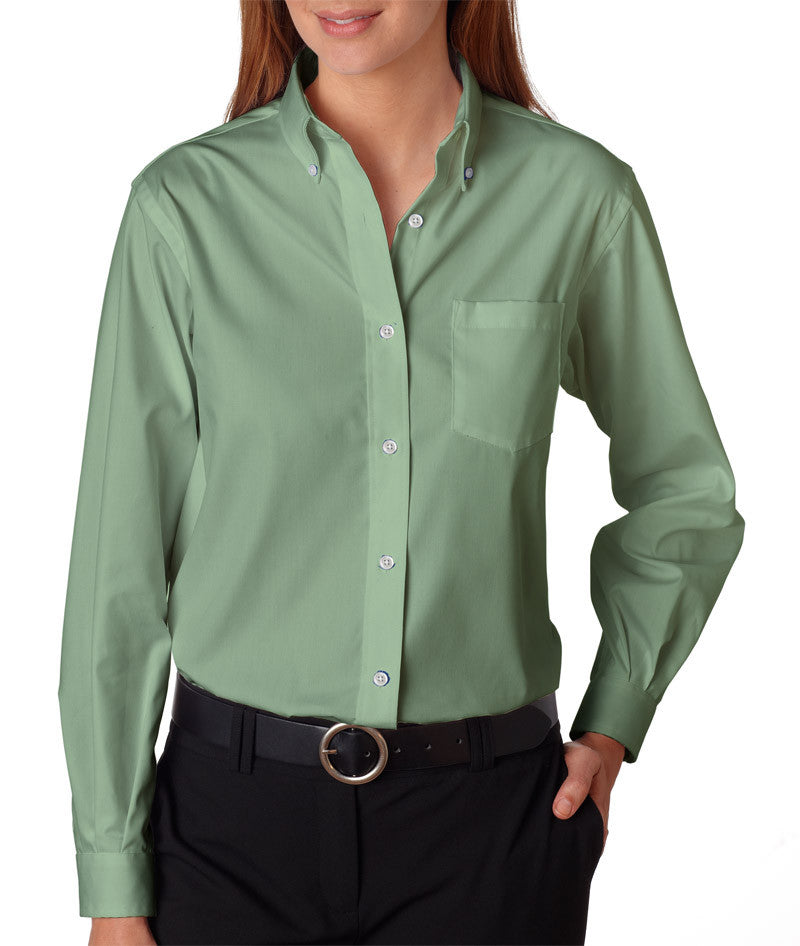 van-heusen-ladies'-long-sleeve-blended-pinpoint-oxford----sage-(s)