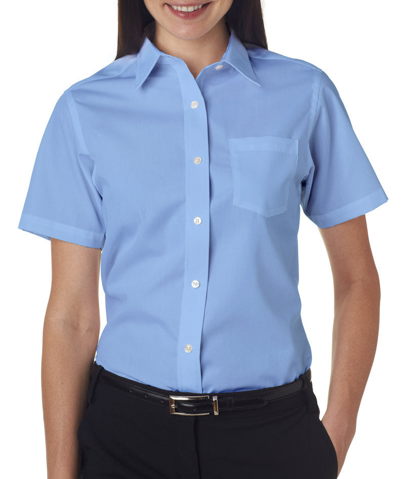 van-heusen-ladies'-short-sleeve-cotton-rich-broadcloth----light-blue-(s)