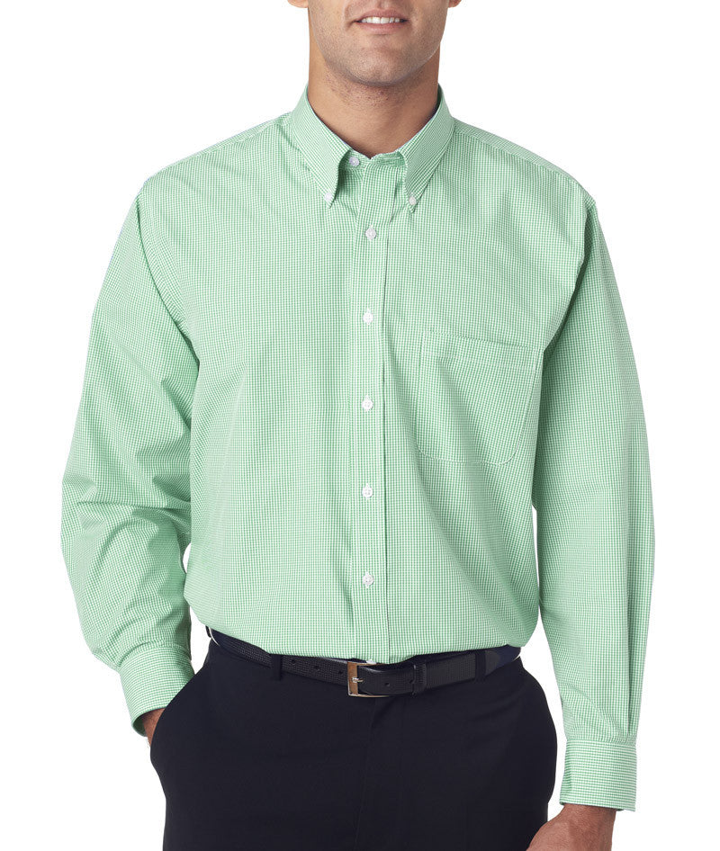 van-heusen-men's-long-sleeve-yard-dyed-gingham-check----green-chicory-(s)