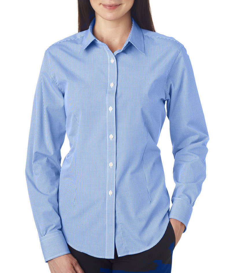 van-heusen-ladies'-long-sleeve-yarn-dyed-gingham-check----perwinkle-(s)