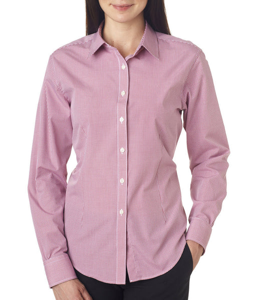 van-heusen-ladies'-long-sleeve-yarn-dyed-gingham-check----red-henna-(2xl)
