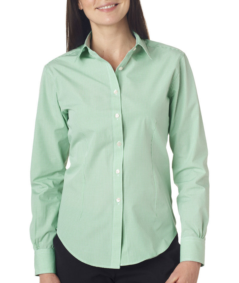 van-heusen-ladies'-long-sleeve-yarn-dyed-gingham-check----green-chicory-(l)