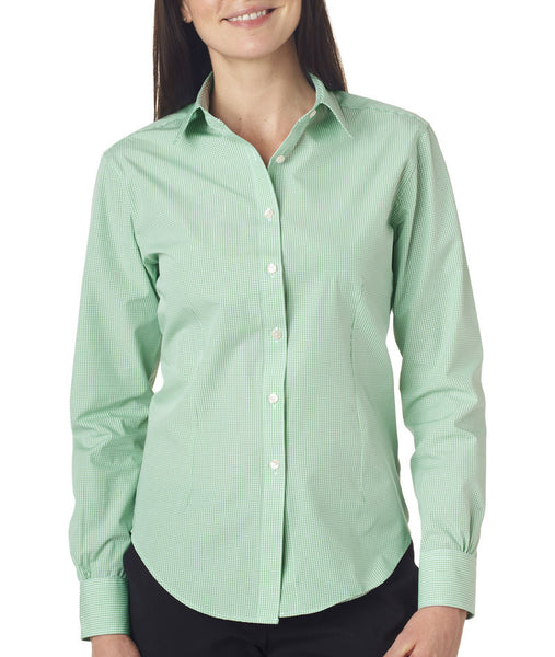 van-heusen-ladies'-long-sleeve-yarn-dyed-gingham-check----green-chicory-(s)