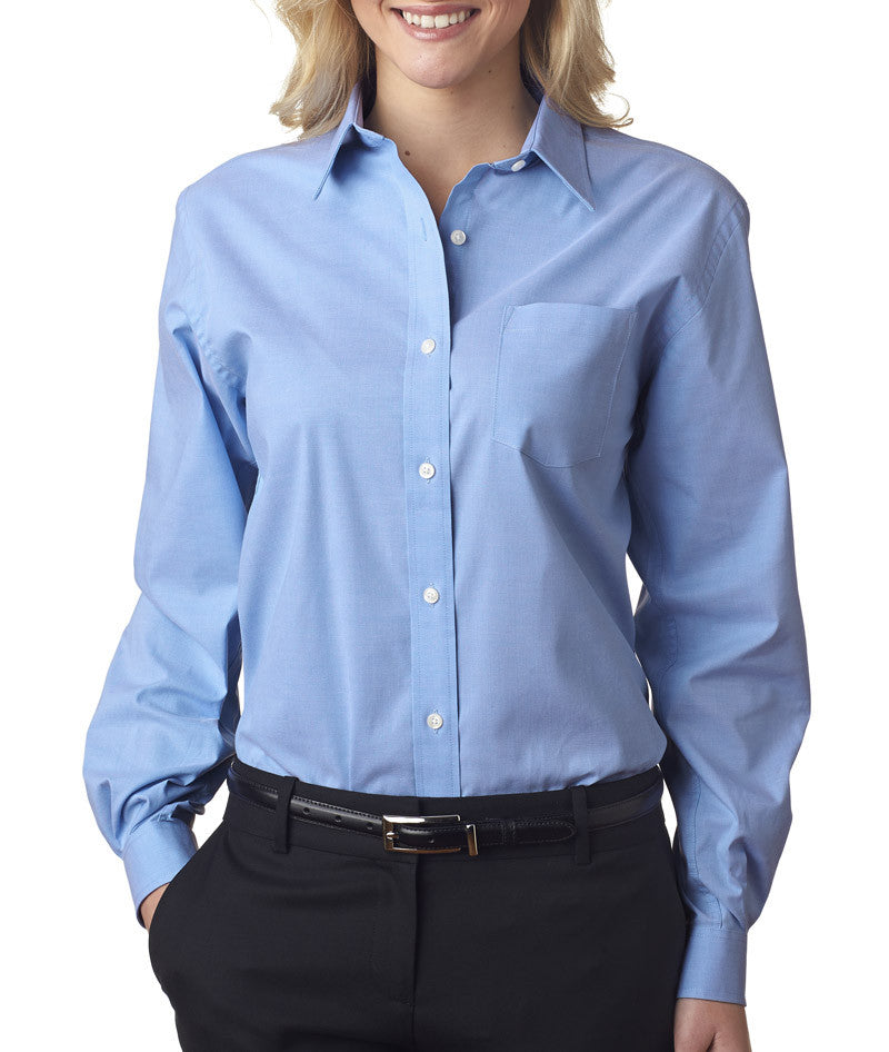 van-heusen-ladies'-long-sleeve-stretch-pinpoint-oxford----blue-bay-(s)