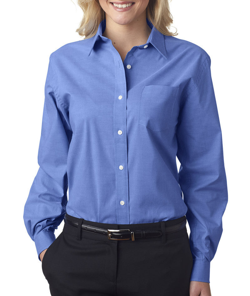 van-heusen-ladies'-long-sleeve-stretch-pinpoint-oxford----deep-blue-(s)