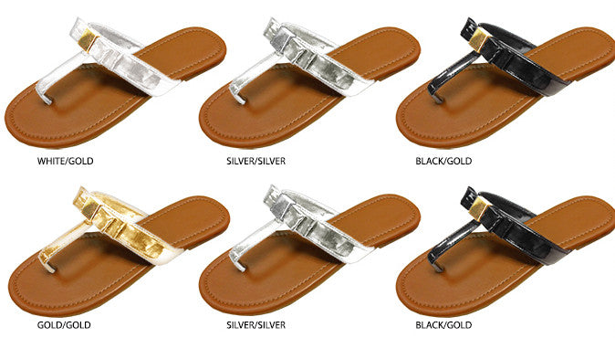 ladies-t-strap-patent-sandals-with-bow-&-hardware-detail