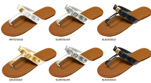 ladies-t-strap-patent-sandals-with-bow-&-hardware-detail