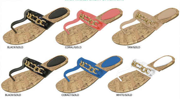 ladies-patent-pu-thong-sandals-with-metal-chain-ornament